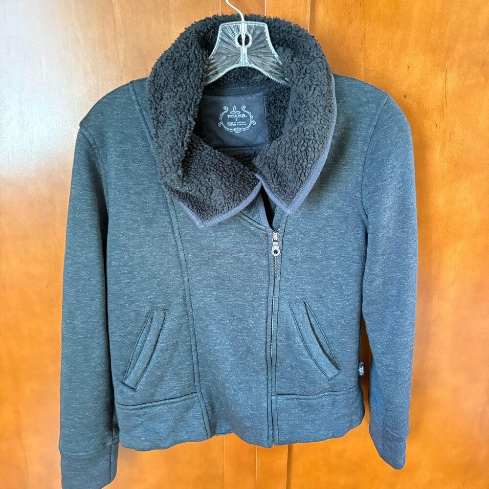 PRANA Grace Sherpa Fleece Lined Gray Full Zip Jacket Womens Size Small